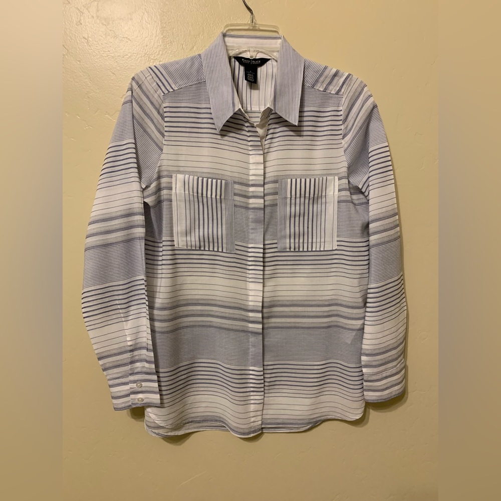 White House Black Market Blue Striped Blouse